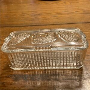 Vintage Federal Glass Refrigerator Dish with Embossed Vegetable Lid 8.5” Long
